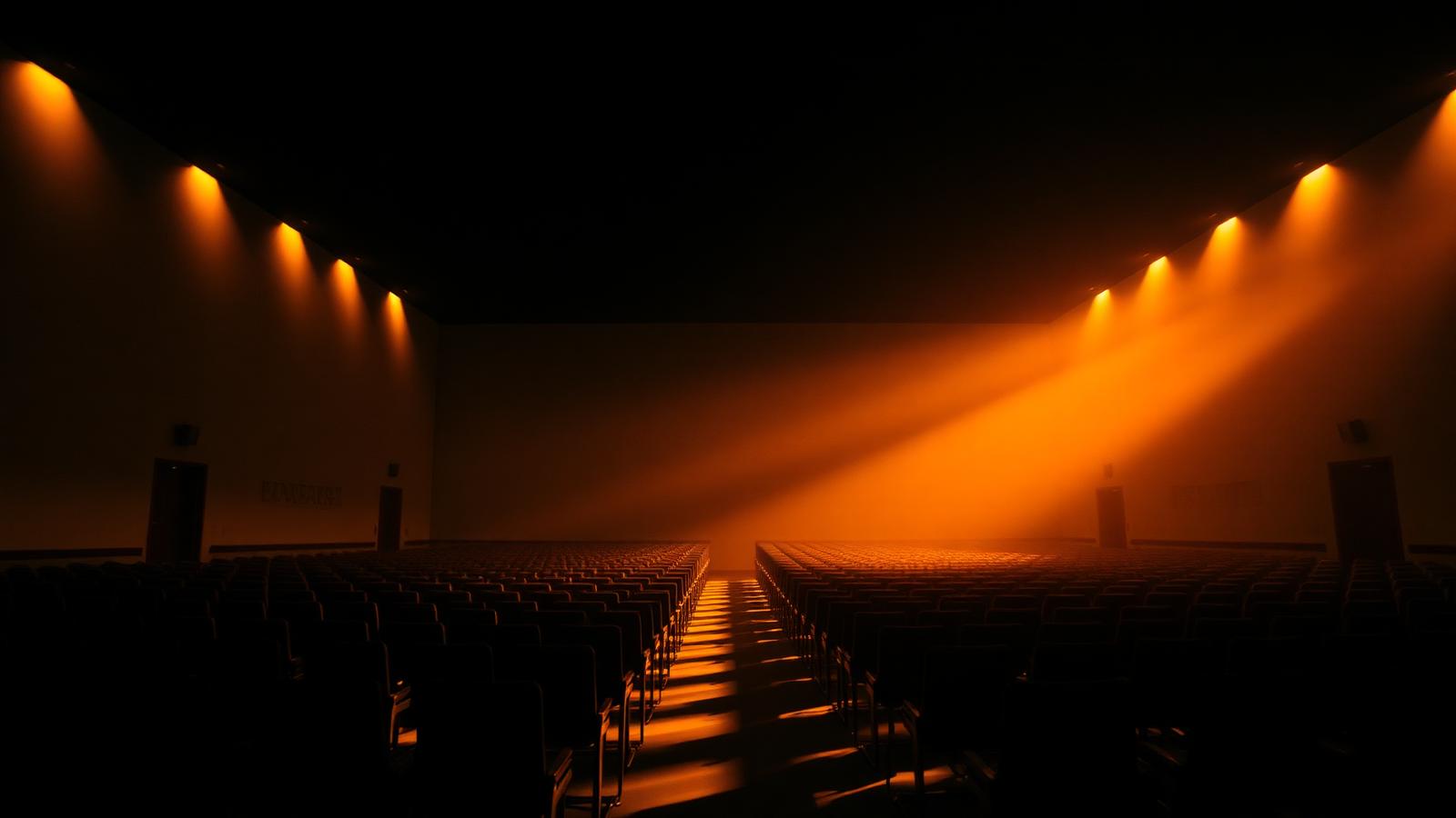 An empty hall lit warm before an audience arrives